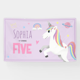 女の子かわいい紫ユニコーン子供たち5th誕生日パーティー 横断幕