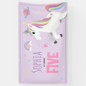 女の子かわいい紫ユニコーン子供たち5th誕生日パーティー 横断幕 (縦)