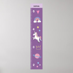 女の子かわいい紫ユニコーン子供の成長チャート ポスター