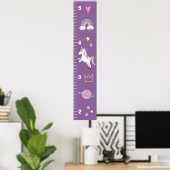 女の子かわいい紫ユニコーン子供の成長チャート ポスター (ホームオフィス)