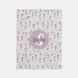 女の子かわいい紫色の体操パターンモノグラムキッズ フリースブランケット