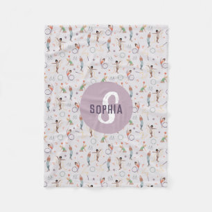 女の子かわいい紫色の体操パターンモノグラムキッズ フリースブランケット