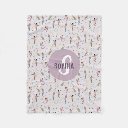 女の子かわいい紫色の体操パターンモノグラムキッズ フリースブランケット (正面)