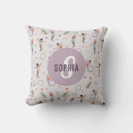 女の子かわいい紫色の体操モノグラムの子供 クッション