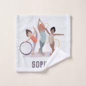 女の子かわいい紫色の体操モノグラムの子供 バスタオルセット (ウォッシュタオル)