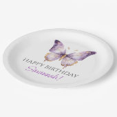 女の子かわいい紫色の蝶1st誕生日パーティー ペーパープレート (アングル)