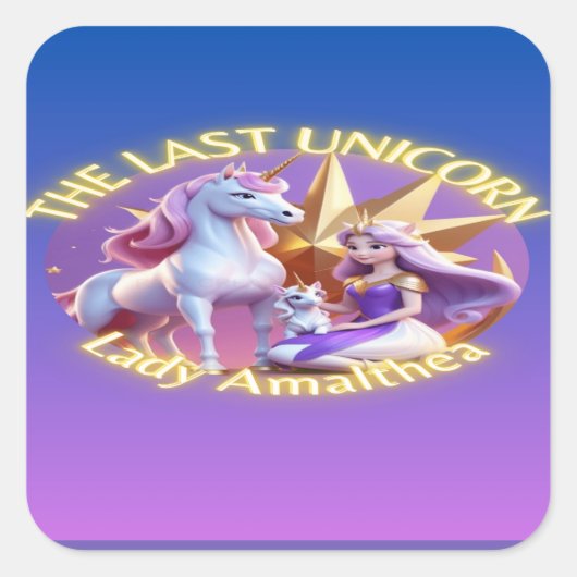 女の子かわいい紫色の魔法のユニコーンTシャツ スクエアシール (正面)