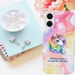 女の子かわいい虹のユニコーンパーソナライズされたメッセージ iPhone 16ケース