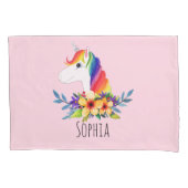 女の子かわいい虹の水色ユニコーン&ネームキッズ 枕カバー (正面左)