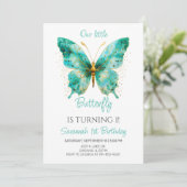 女の子かわいい蝶1st誕生日パーティー 招待状 (スタンド正面)