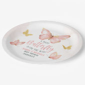 女の子かわいい赤面ピンクバタフライベビーシャワーパーティー ペーパープレート (アングル)