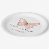 女の子かわいい赤面ピンクバタフライ1st誕生日パーティー ペーパープレート (アングル)