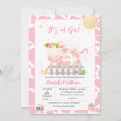女の子かわいい農場 ピンクの牛 赤ちゃんシャワー招待状 招待状 (正面)