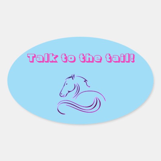 女の子かわいい青が尾の馬に話/ポニー 楕円形シール (正面)