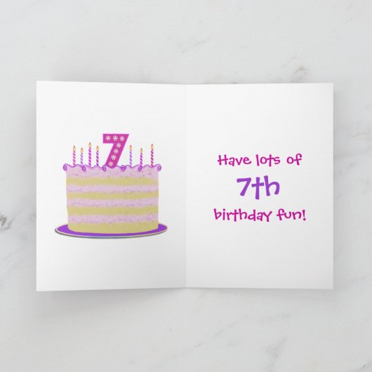 女の子かわいい7番目の誕生日 – カスタマイズする カード (内部)