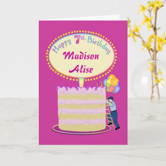 女の子かわいい7番目の誕生日 – カスタマイズする カード (黄色い花)