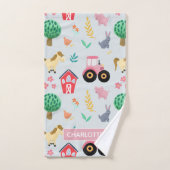 女の子かわいい&ピンクモダンファームトラクターパターンキッズ バスタオルセット (ハンドタオル)