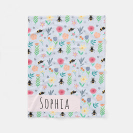 女の子かわいい（昆虫）マルハナバチビー夏パターン名子供 フリースブランケット