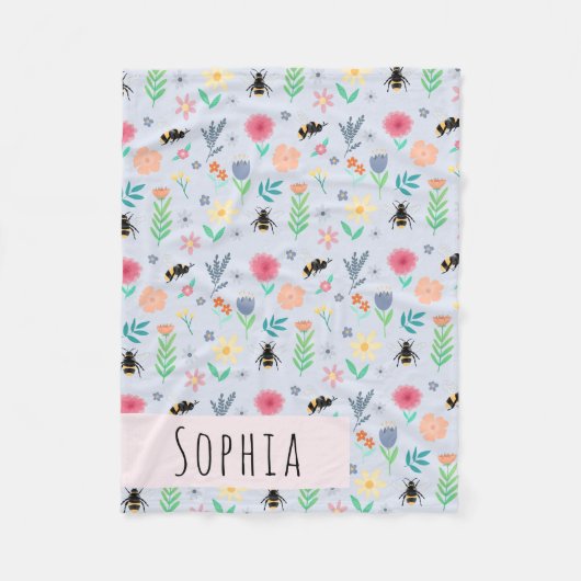 女の子かわいい(昆虫)マルハナバチビー夏パターン名子供 フリースブランケット (正面)