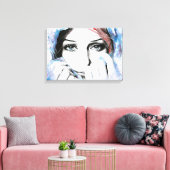 女の子かわいらしのポートレート目ウォーター絵画カラーの芸術 キャンバスプリント (インサイチュ (リビング))