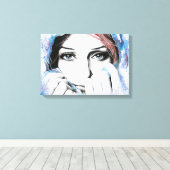 女の子かわいらしのポートレート目ウォーター絵画カラーの芸術 キャンバスプリント (インサイチュ (ウッドフロア))