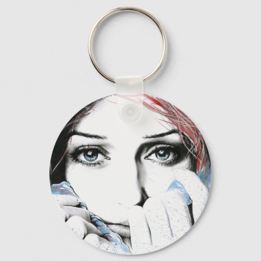 女の子かわいらしのポートレート目ウォーター絵画カラーの芸術 キーホルダー (正面)