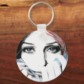 女の子かわいらしのポートレート目ウォーター絵画カラーの芸術 キーホルダー (正面)