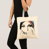 女の子かわいらしのポートレート目ウォーター絵画カラーの芸術 トートバッグ (正面(商品))