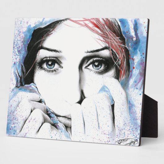 女の子かわいらしのポートレート目ウォーター絵画カラーの芸術 フォトプラーク (側面)