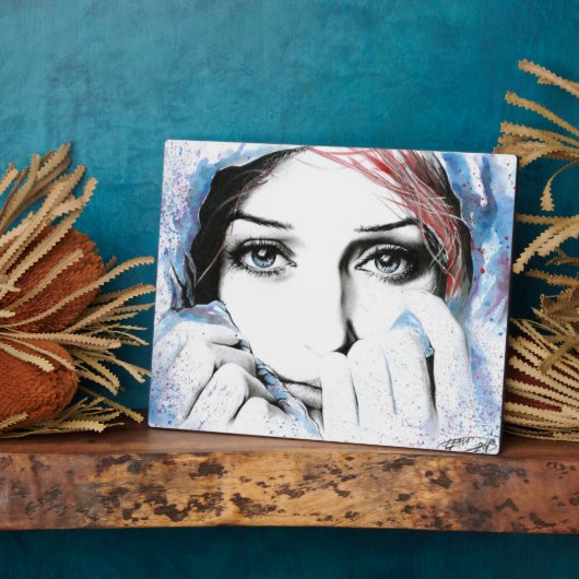 女の子かわいらしのポートレート目ウォーター絵画カラーの芸術 フォトプラーク (側面)