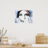 女の子かわいらしのポートレート目ウォーター絵画カラーの芸術 ポスター (キッチン)