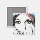 女の子かわいらしのポートレート目ウォーター絵画カラーの芸術 マグネット (正面/裏面)