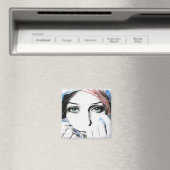 女の子かわいらしのポートレート目ウォーター絵画カラーの芸術 マグネット (インサイチュ (食洗機))