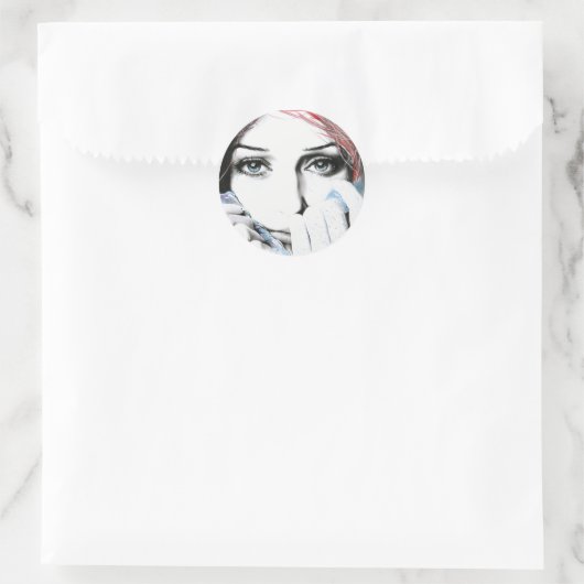 女の子かわいらしのポートレート目ウォーター絵画カラーの芸術 ラウンドシール (バッグ)