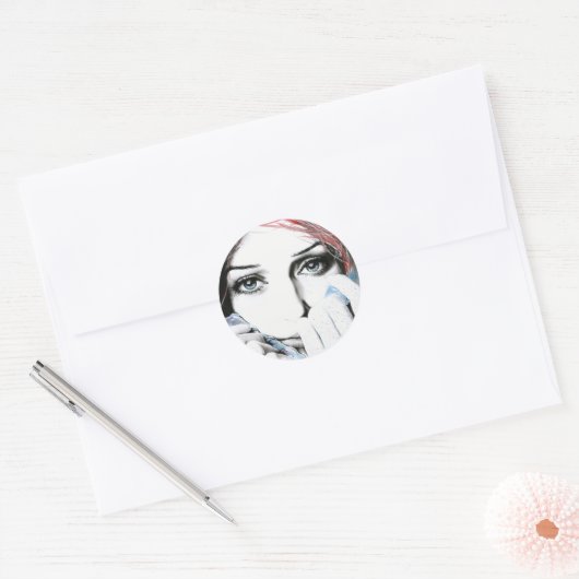 女の子かわいらしのポートレート目ウォーター絵画カラーの芸術 ラウンドシール (封筒)