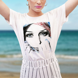 女の子かわいらしのポートレート目ウォーター絵画カラーの芸術 Tシャツ