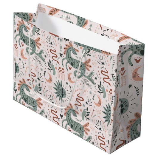 女の子かわいらし用ピンクの可愛いパターン誕生日 ラージペーパーバッグ (正面アングル)