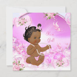 女の子かわいらし赤ちゃんシャワーピンクバタフライエスニック 招待状