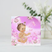 女の子かわいらし赤ちゃんシャワーピンクバタフライブルネットLT 招待状 (スタンド正面)