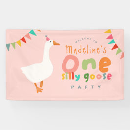 女の子かわいワン間抜けグース1歳の誕生日へようこそ 横断幕