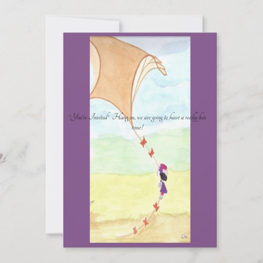 女の子がたこを持っ飛んでいるて来る誘い。 招待状 (正面)