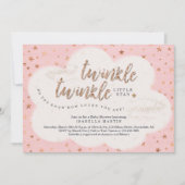 女の子がキラキラ光る小さな星のベビーシャワー 招待状 (正面)