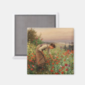 女の子がケシを摘む(フローラシーン) （花畑） マグネット (正面/裏面)