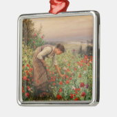 女の子がケシを摘む(フローラシーン) （花畑） メタルオーナメント (左)