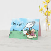 女の子がコウコウ出産祝いのカード カード (黄色い花)