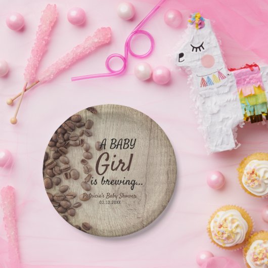 女の子がコーヒーのベビーシ素朴ャワーを浴びている ペーパープレート (パーティー)