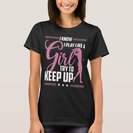女の子がゴ遊ルフを上げようとするの保が好き知っている Tシャツ (正面)