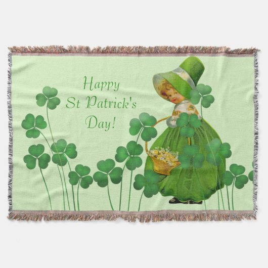 女の子がシャムロックを選ぶ聖パトリックの日 スローブランケット (正面)