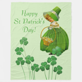 女の子がシャムロックを選ぶ聖パトリックの日 フリースブランケット