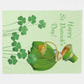 女の子がシャムロックを選ぶ聖パトリックの日 フリースブランケット (正面(横))